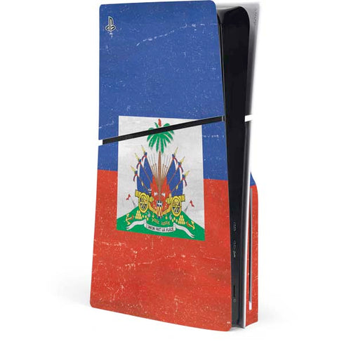 Haitian Flag Distressed PS5 Slim Disk Console Skin